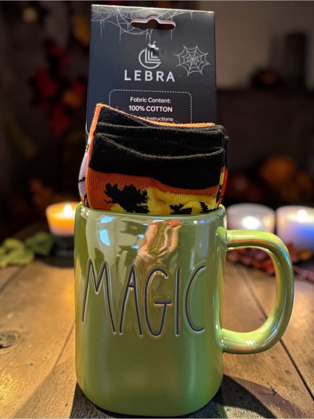 Rae Dunn “MAGIC” Iridescent Mug + Halloween Socks Gift Set - NWOT Mug, NWT Socks